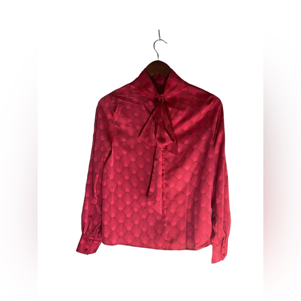 Women’s Red Satin Pattern Long Sleeve Blouse